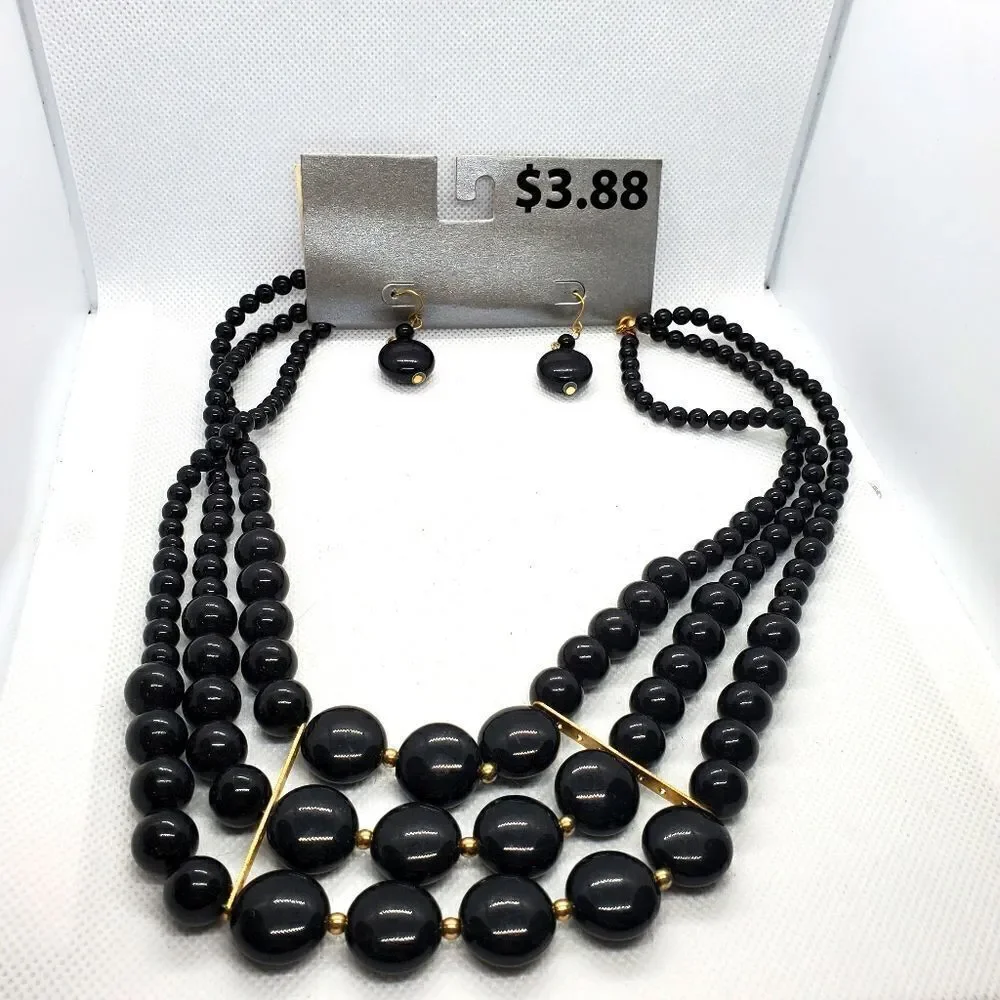 NWT Black Multilayer Necklace & Earrings